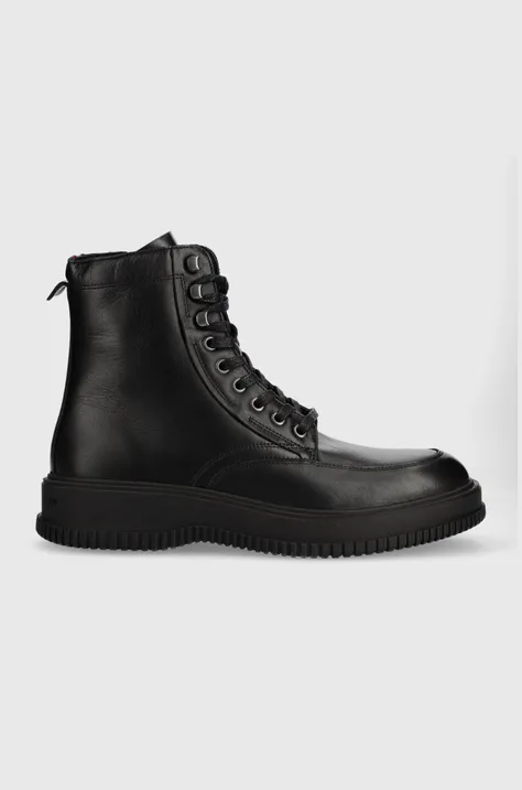 Kožne cipele Tommy Hilfiger TH EVERYDAY CLASS TERMO LTH BOOT za muškarce, boja: crna, FM0FM04658