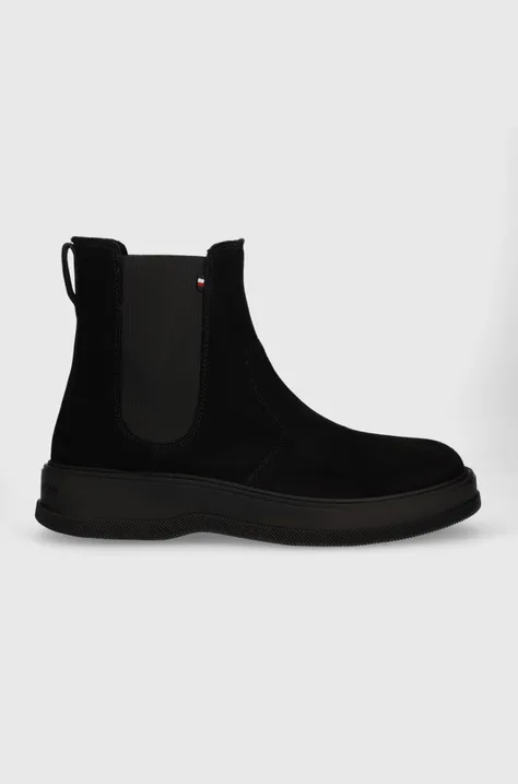 Tommy Hilfiger botine din piele intoarsa TH EVERYDAY CORE SUEDE CHELSEA barbati, culoarea negru, FM0FM04659