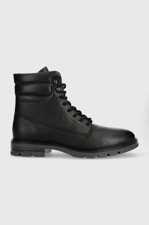 Tommy Hilfiger ghete de piele WARM PADDED HILFIGER LTH BOOT barbati, culoarea negru, FM0FM04802