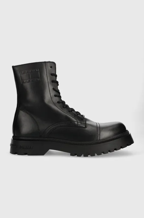 Usnjeni čevlji Tommy Jeans TJM CASUAL BOOT moški, črna barva, EM0EM01244