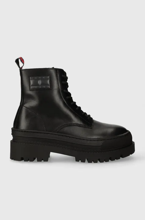 Шкіряні черевики Tommy Jeans TJM LEATHER FOXING LACE UP чоловічі колір чорний EM0EM01249