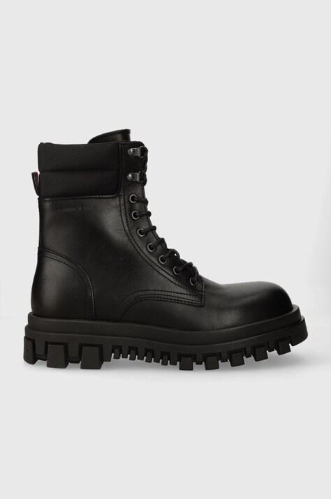 Tommy Jeans workery skórzane TJM ELEVATED OUTSOLE BOOT męskie kolor czarny EM0EM01251
