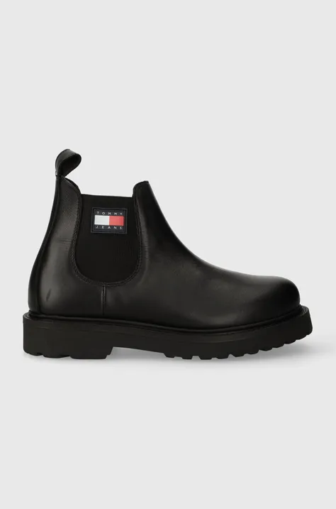 Δερμάτινες μπότες τσέλσι Tommy Jeans TJM NAPA LEATHER χρώμα: μαύρο, EM0EM01254 F3EM0EM01254