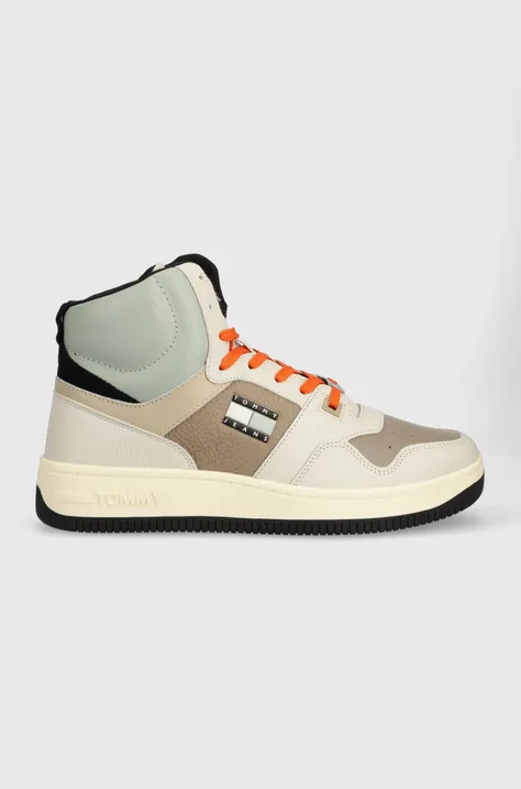Δερμάτινα αθλητικά παπούτσια Tommy Jeans TJM BASKET MID LEATHER χρώμα: μπεζ, EM0EM01258