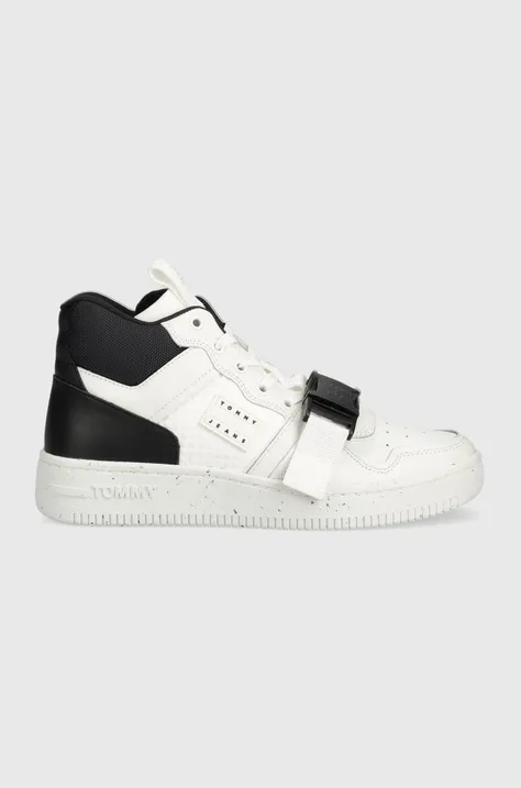 Αθλητικά Tommy Jeans TJM BASKET LEATHER BUCKLE MID χρώμα: άσπρο, EM0EM01288