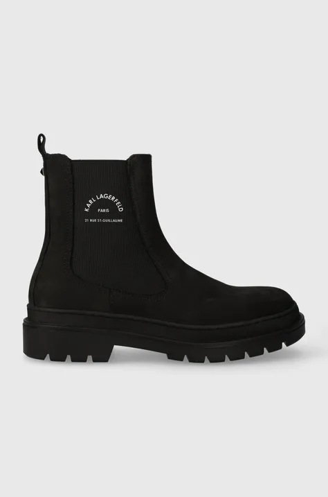 Σουέτ μπότες τσέλσι Karl Lagerfeld OUTLAND χρώμα: μαύρο, KL11241F F3KL11241F