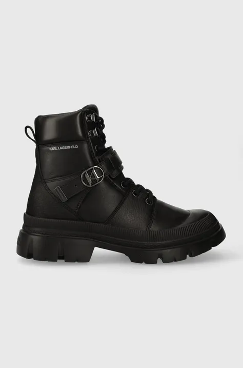 Kožené členkové topánky Karl Lagerfeld TREKKA MENS KC pánske, čierna farba, KL25256F