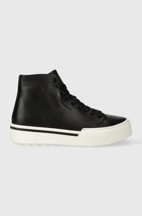 Δερμάτινα ελαφριά παπούτσια Calvin Klein HIGH TOP LACE UP χρώμα: μαύρο, HM0HM01165 F3HM0HM01165