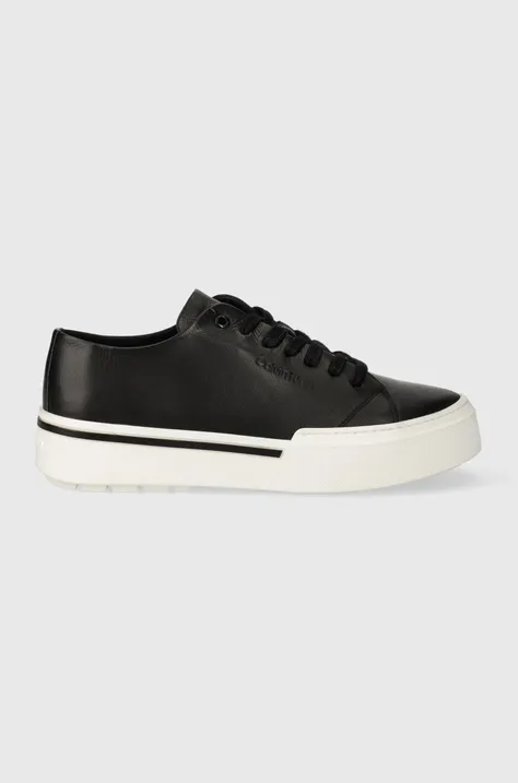 Δερμάτινα ελαφριά παπούτσια Calvin Klein LOW TOP LACE UP χρώμα: μαύρο, HM0HM01177 F3HM0HM01177