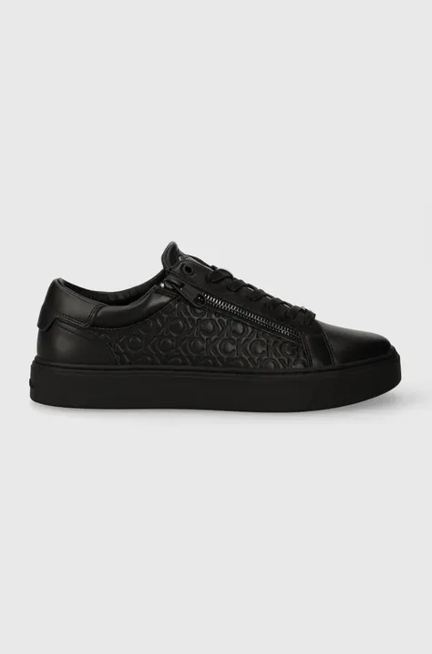 Calvin Klein sneakersy skórzane LOW TOP LACE UP W/ZIP MONO kolor czarny HM0HM01188