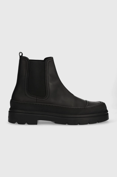 Kožená obuv Calvin Klein CHELSEA BOOT RUB pánska, čierna farba, HM0HM01252