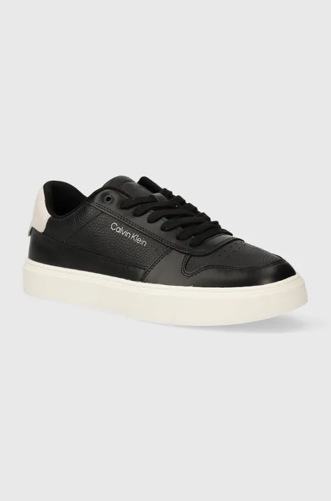 Δερμάτινα αθλητικά παπούτσια Calvin Klein LOW TOP LACE UP BSKT χρώμα: μαύρο, HM0HM01254