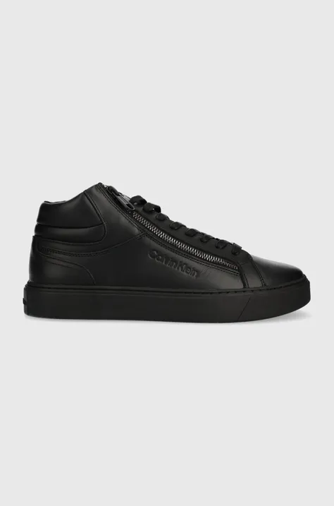 Calvin Klein sneakersy skórzane HIGH TOP LACE UP W/ZIP RUBB kolor czarny HM0HM01269