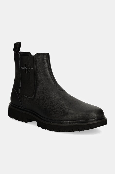Calvin Klein Jeans ghete chelsea de piele EVA MID CHELSEA BOOT LTH barbati, culoarea negru, YM0YM00750