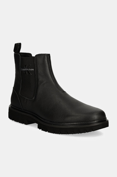 Kožené topánky chelsea Calvin Klein Jeans EVA MID CHELSEA BOOT LTH pánske, čierna farba, YM0YM00750