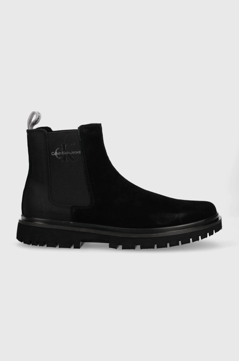 Semišové topánky chelsea Calvin Klein Jeans EVA MID CHELSEA BOOT SUEDE pánske, čierna farba, YM0YM00764