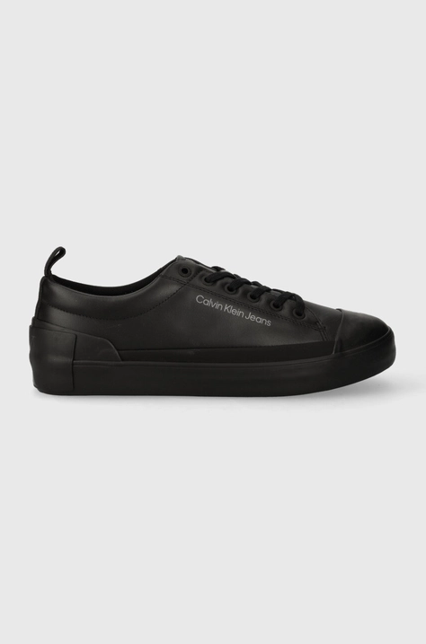 Kožne tenisice Calvin Klein Jeans VULCANIZED LACEUP LOW LTH za muškarce, boja: crna, YM0YM00795