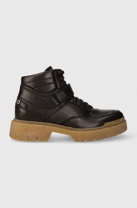 Кожаные ботинки HUGO Denzel мужские цвет коричневый 50503641
