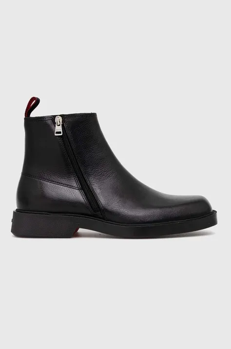 Kožené boty HUGO Iker pánské, černá barva, 50500455