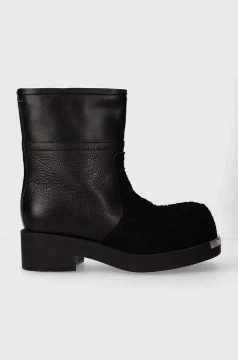MM6 Maison Margiela leather shoes Ankle Boot men's black color S66WU0109