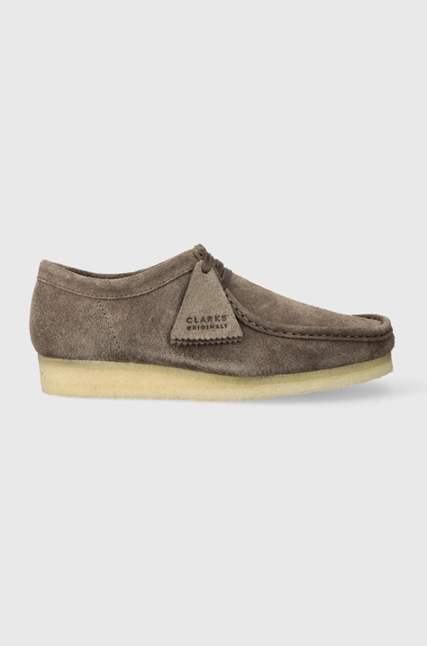 Semišové poltopánky Clarks Wallabee pánske, hnedá farba, 26174049