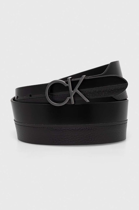 Calvin Klein curea de piele femei, culoarea negru