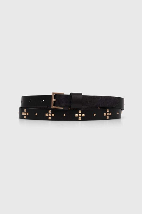Kožený opasok AllSaints dámsky, čierna farba