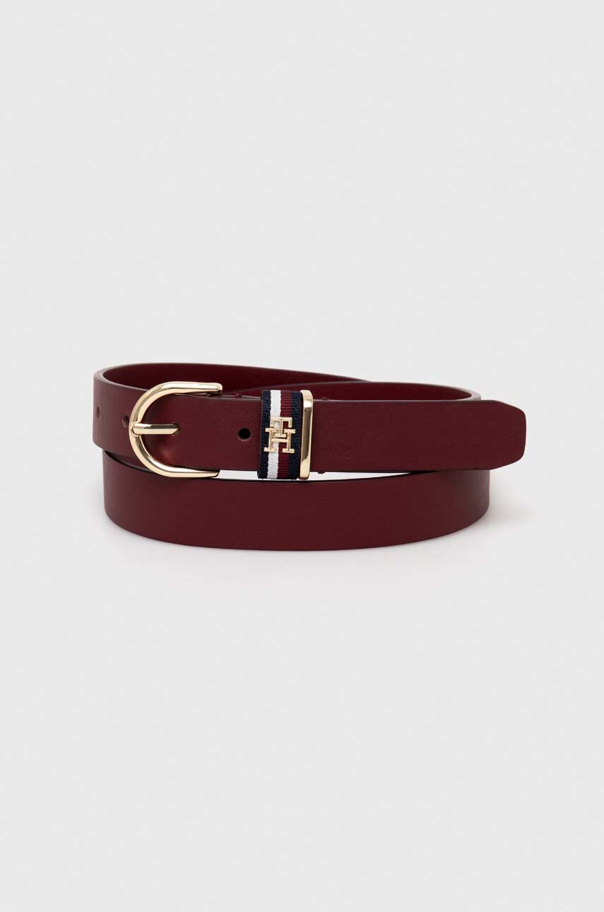 Tommy Hilfiger pasek skórzany damski kolor bordowy