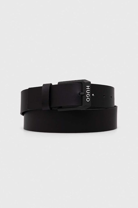 HUGO curea de piele bărbați, culoarea negru 50503404