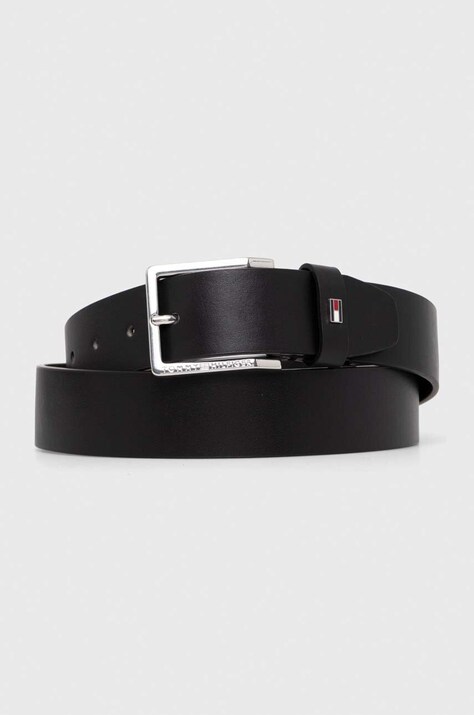 Kožený pásek Tommy Hilfiger pánský, černá barva
