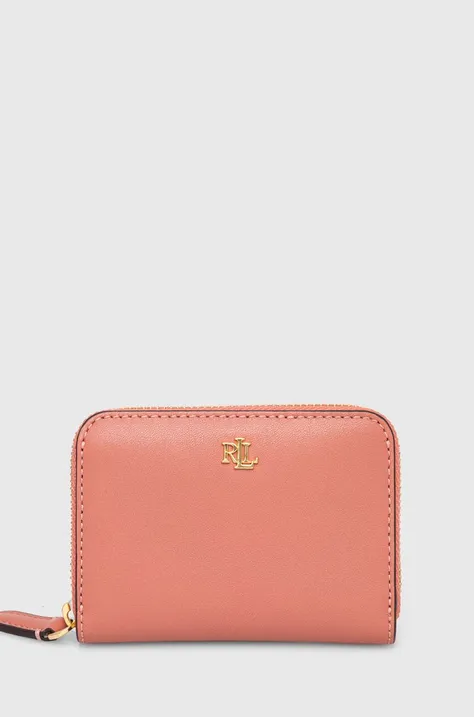 Δερμάτινο πορτοφόλι Lauren Ralph Lauren γυναικεία, χρώμα: ροζ