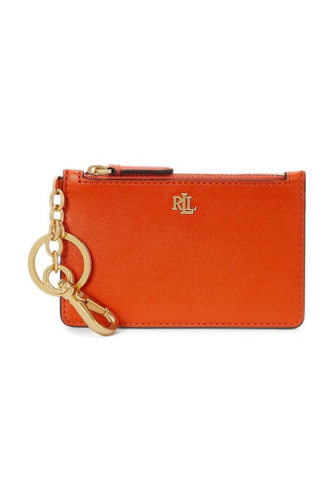 Kožená peněženka Lauren Ralph Lauren oranžová barva