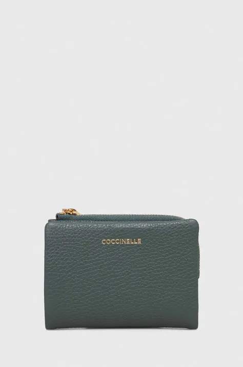 Δερμάτινο πορτοφόλι Coccinelle γυναικεία, χρώμα: πράσινο