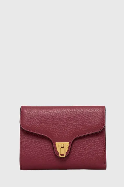 Kožená peňaženka Coccinelle dámsky, bordová farba