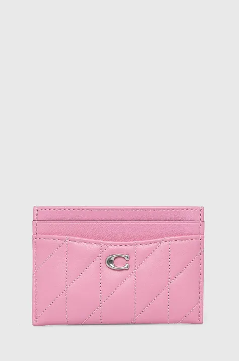 Coach carcasa din piele Essential Card Case culoarea roz