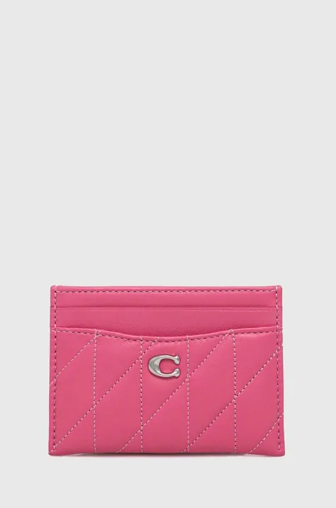 Kožené puzdro na karty Coach Essential Card Case ružová farba