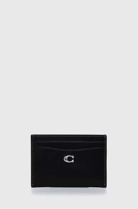 Кожаный чехол на карты Coach Essential Card Case цвет чёрный