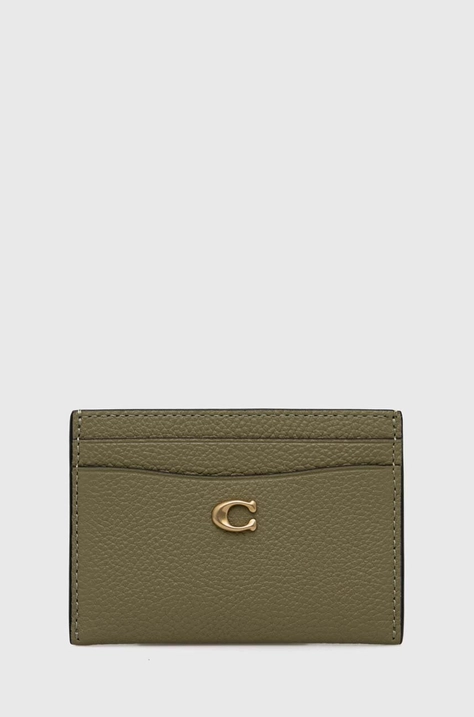 Шкіряний чохол на банківські карти Coach Essential Card Case колір зелений