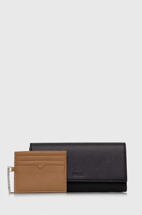 Δερμάτινο πορτοφόλι BOSS γυναικεία, χρώμα: μαύρο