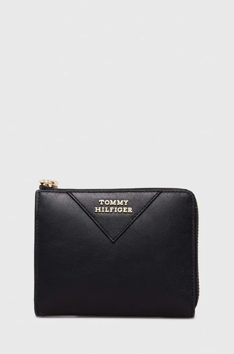 Δερμάτινο πορτοφόλι Tommy Hilfiger γυναικεία, χρώμα: μαύρο