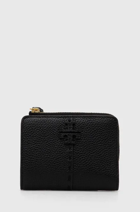 Δερμάτινο πορτοφόλι Tory Burch γυναικεία, χρώμα: μαύρο