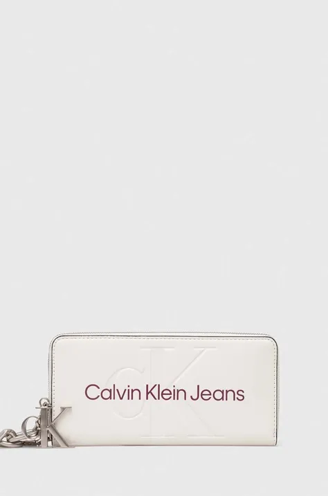 Peňaženka + kľúčenka Calvin Klein Jeans dámsky, biela farba