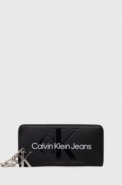 Denarnica + obesek za ključek Calvin Klein Jeans ženski, črna barva