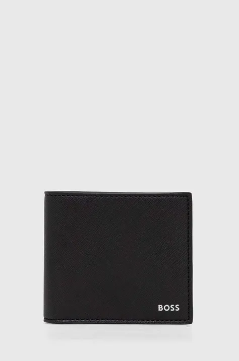 Usnjena denarnica BOSS moški, črna barva