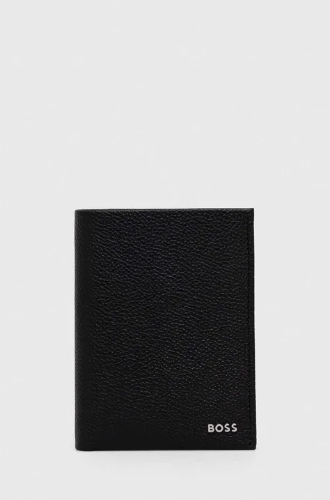 Kožená peňaženka BOSS pánska, čierna farba