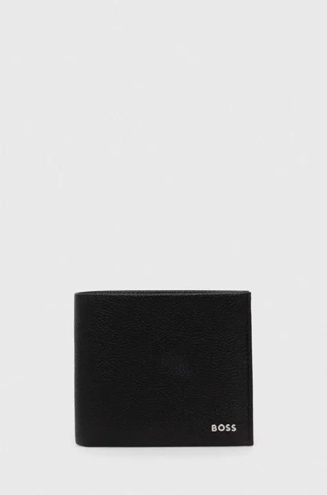Кожаный кошелек BOSS мужской цвет чёрный