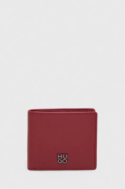 HUGO portfel skórzany męski kolor czerwony