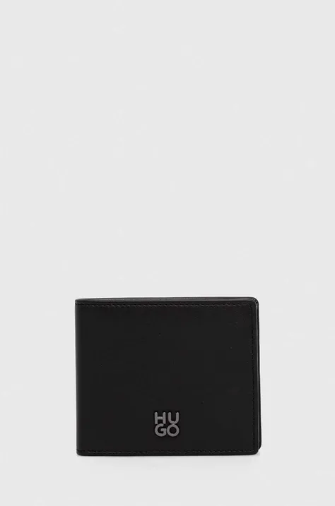 Usnjena denarnica HUGO moški, črna barva