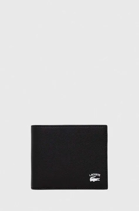 Δερμάτινο πορτοφόλι Lacoste ανδρικά, χρώμα: μαύρο