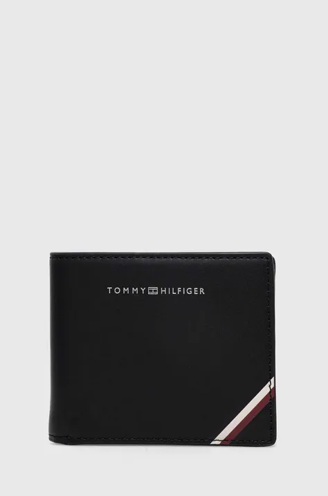 Usnjena denarnica + obesek za ključe Tommy Hilfiger moški, črna barva